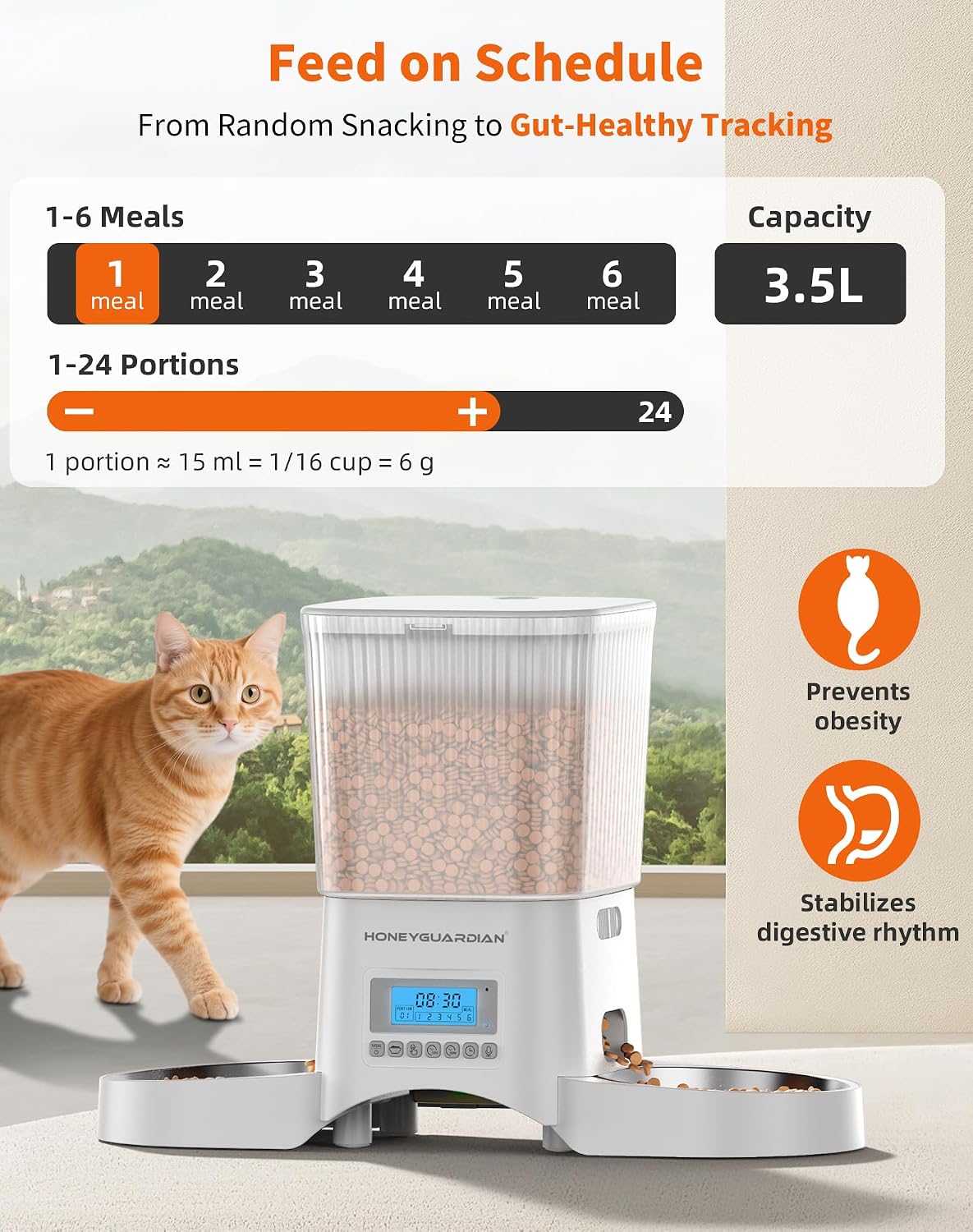honeyguaridan automatic cat feeder for 2 cats,automatic cat, side view