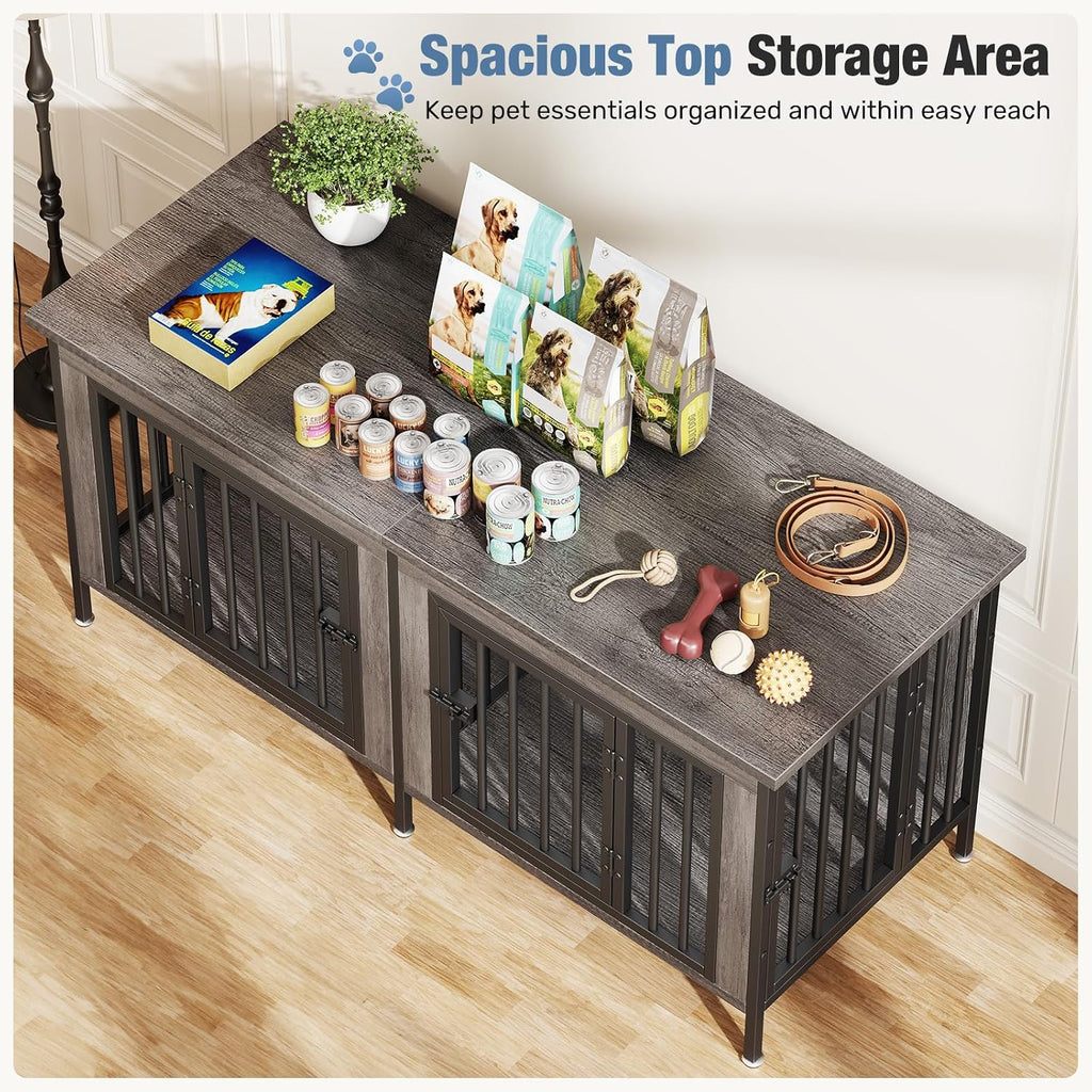 dumos 54" dog crate furniture for 2 dogs on a desk or shelf