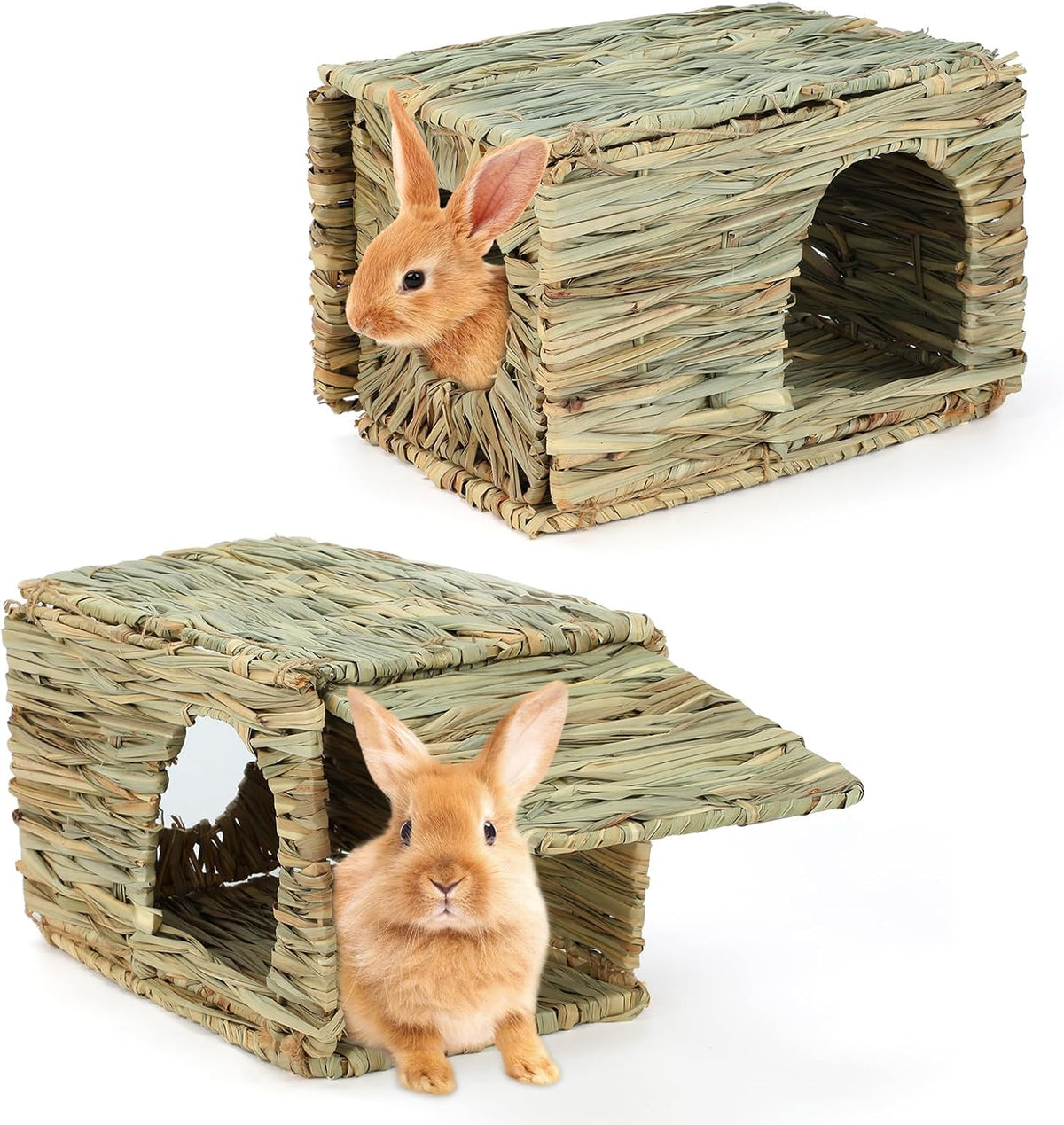 bwogue 2 pack grass bunny house, natural hand, main product view