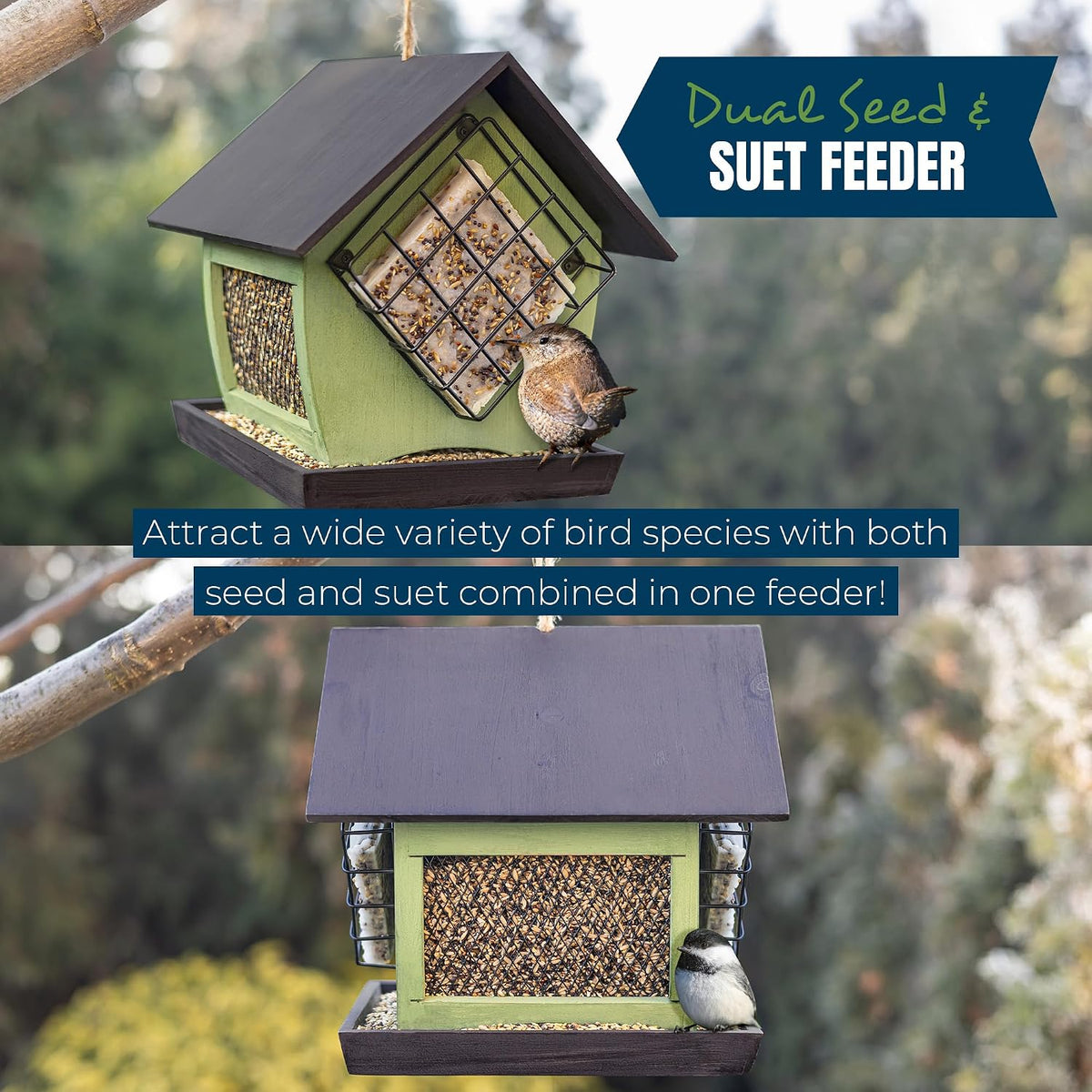 mekkapro double suet cage bird feeders, weatherproof hanging, side view
