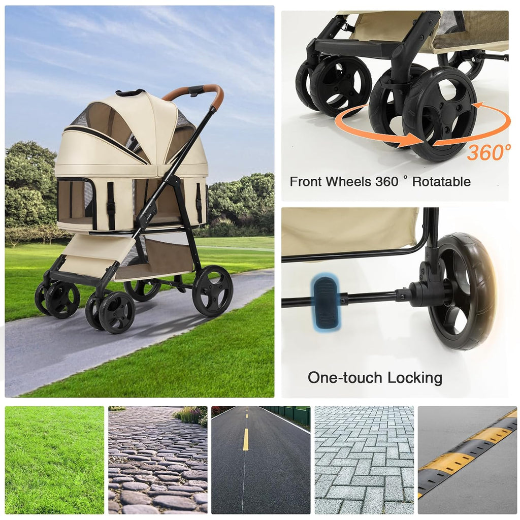 4 wheels pet stroller for small/medium dogs and showing dimensions