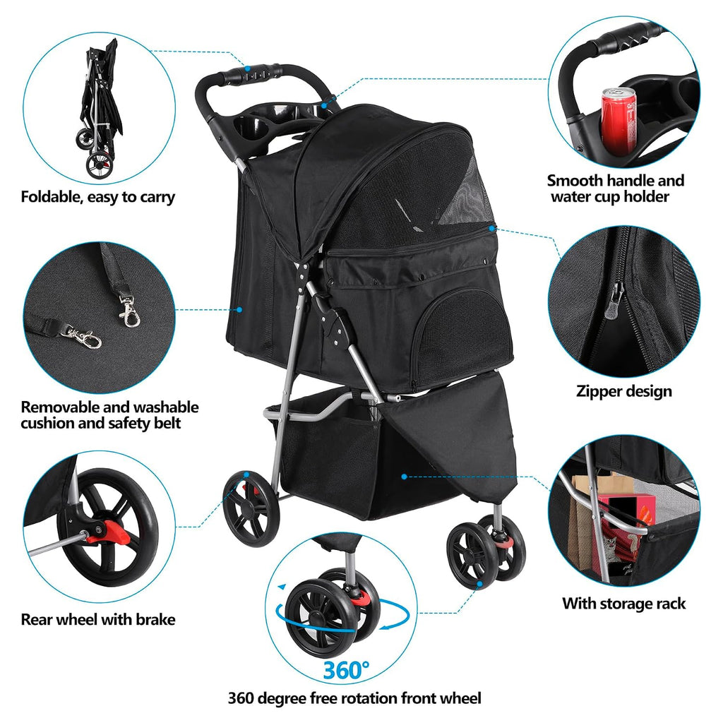 foldable pet stroller for cats and dogs 3, close-up detail