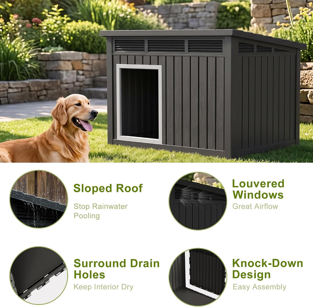 rojik dog house outdoor for large dogs, black, close-up detail