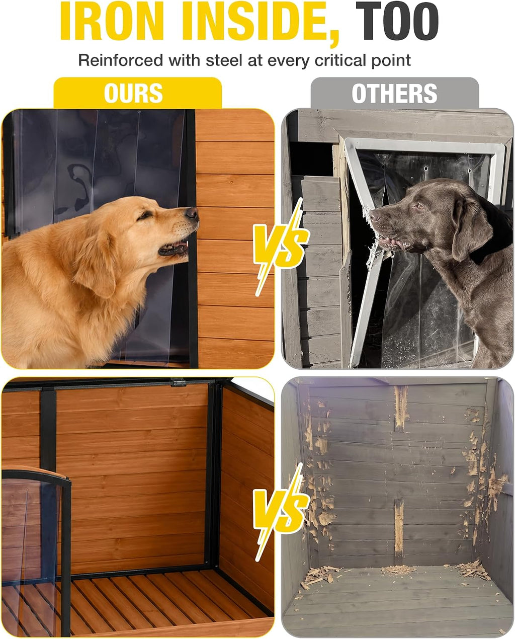 heated dog house with insulated liner anti-chewing metal, close-up detail
