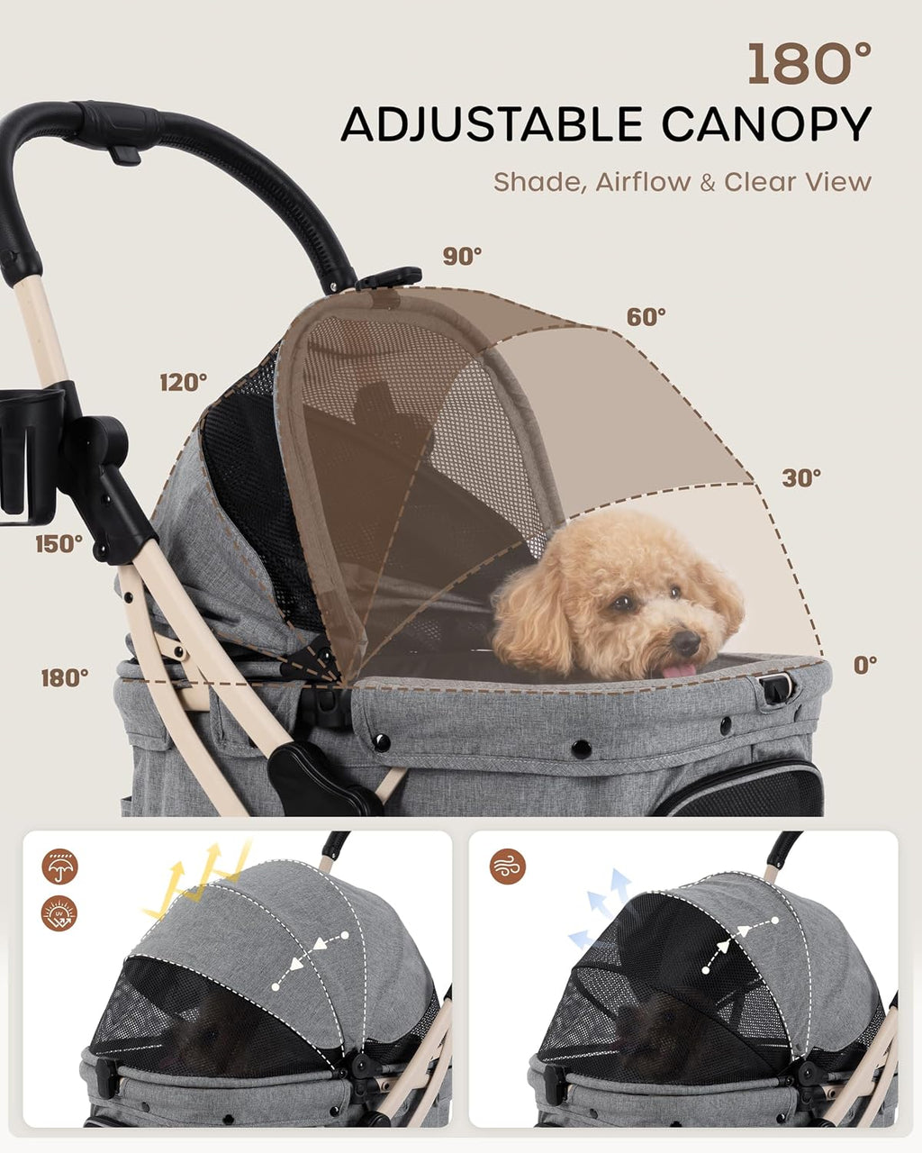 dog stroller for 1/2 small dogs & medium, front angle view