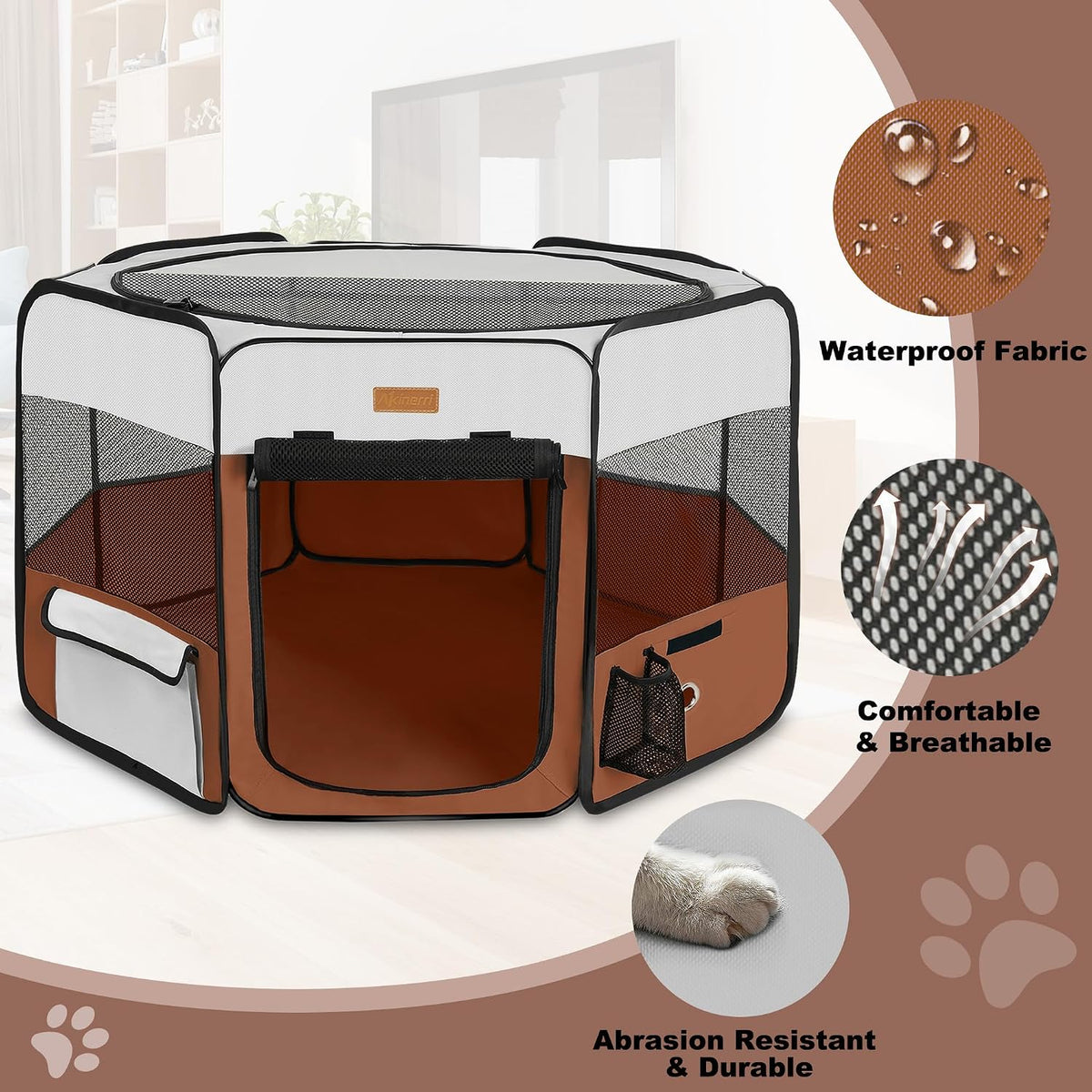 akinerri portable dog playpen, foldable pet play pen, close-up detail
