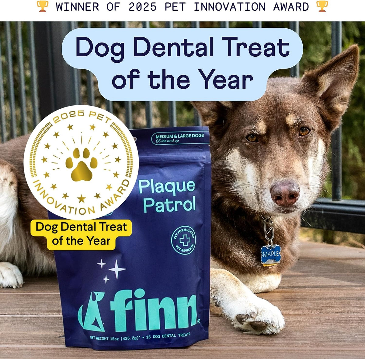 finn plaque patrol dental chews - fights tartar, close-up detail