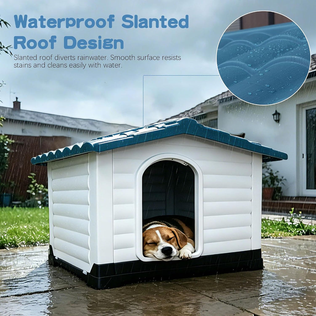 garvee 2-door small dog house with fold-out porch, side view