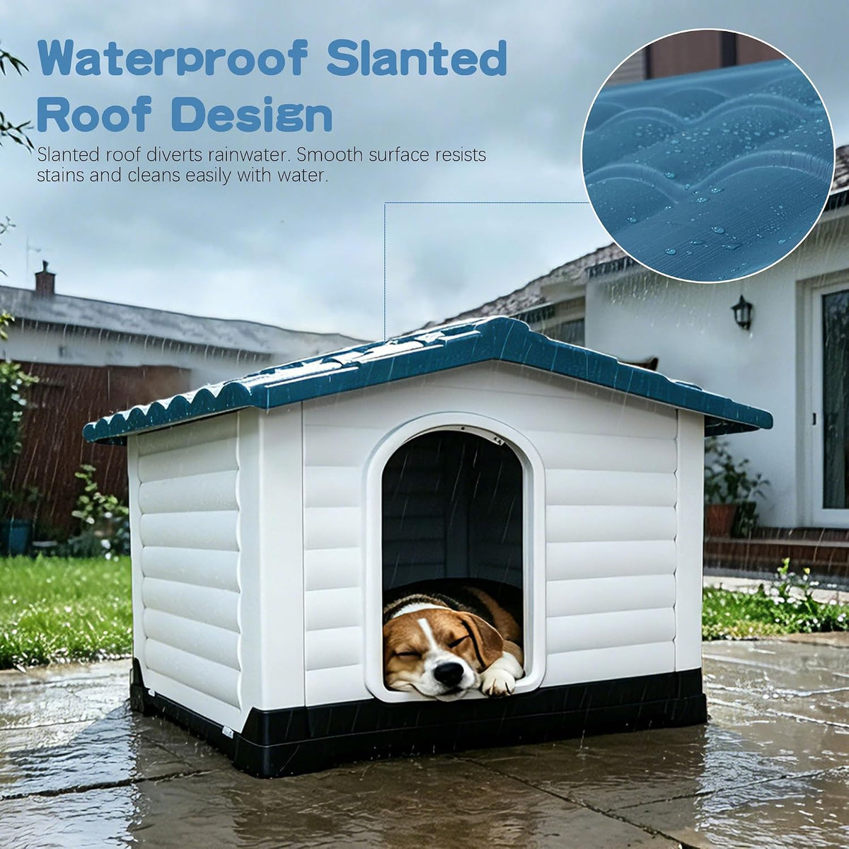 garvee 2-door small dog house with fold-out porch, side view