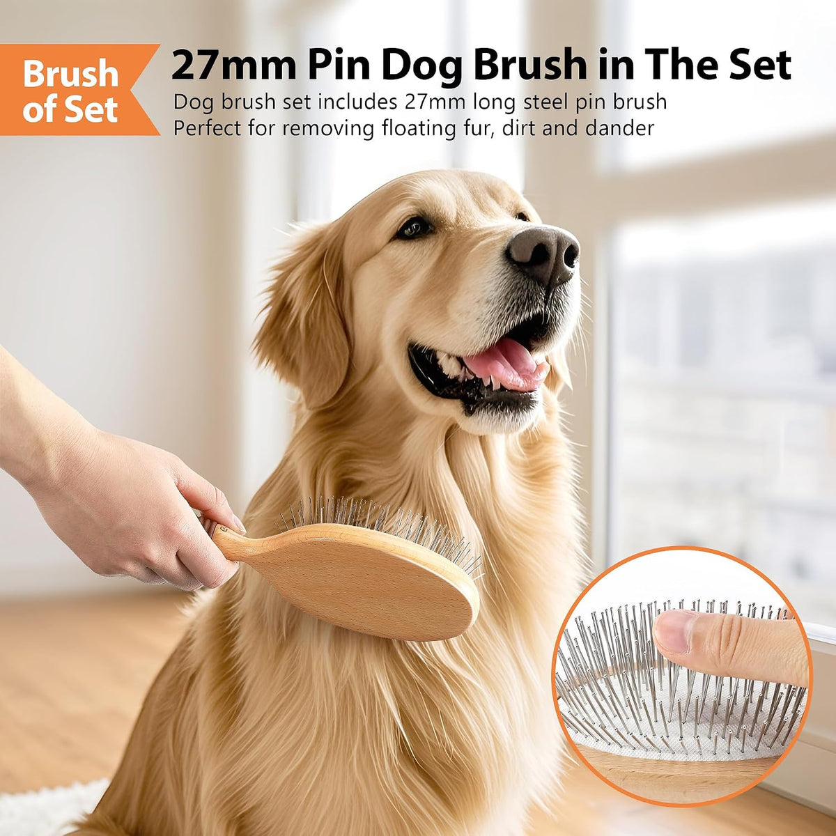 dog brush for long haired dogs, 27mm extra shown in use