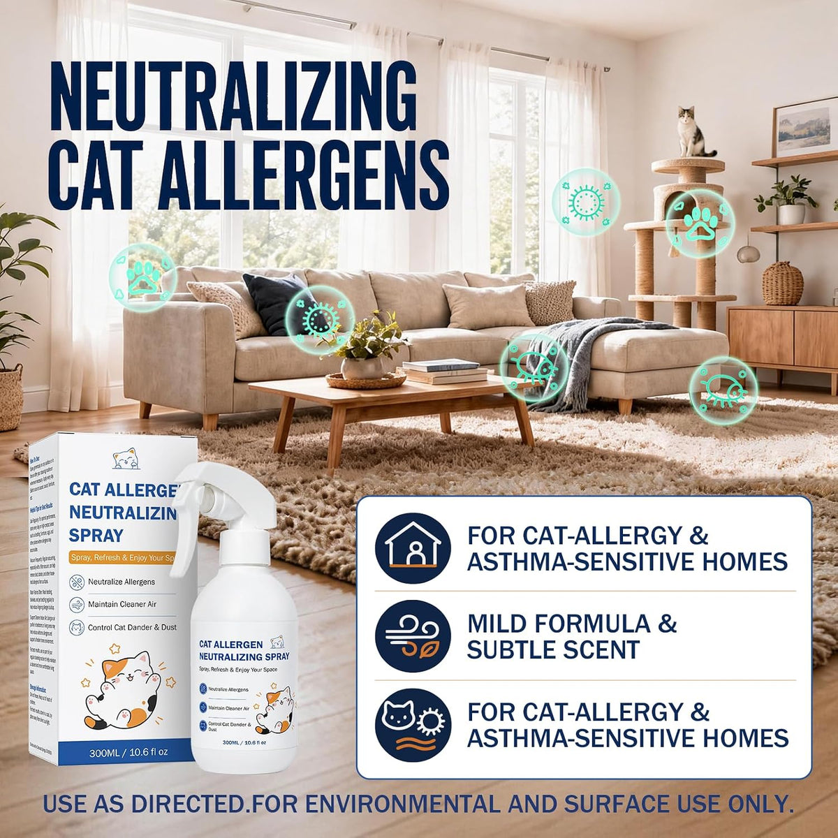 cat allergen neutralizing spray for humans shown in use