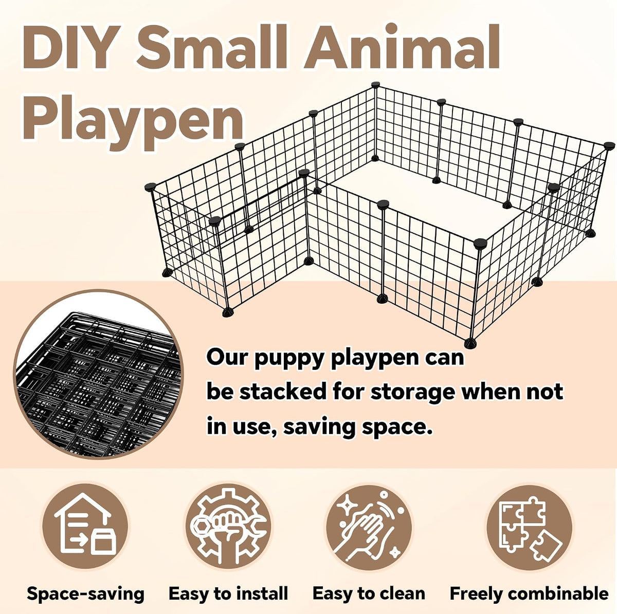 16 panels small animal playpen, pet playpen, puppy showing dimensions