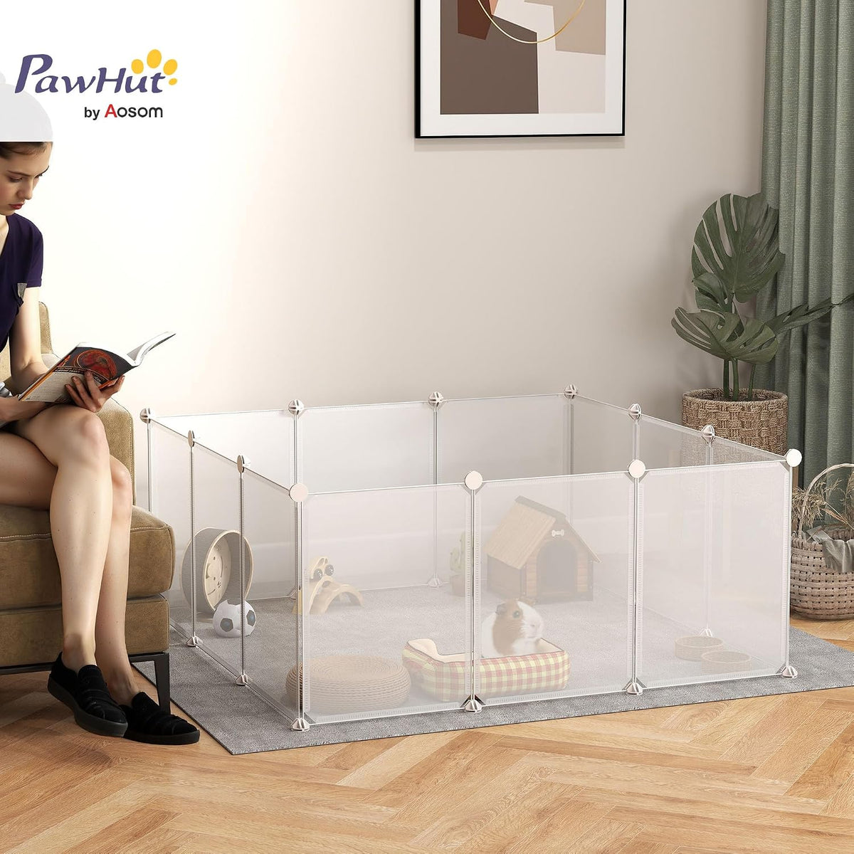pawhut pet playpen diy small animal cage open shown in use