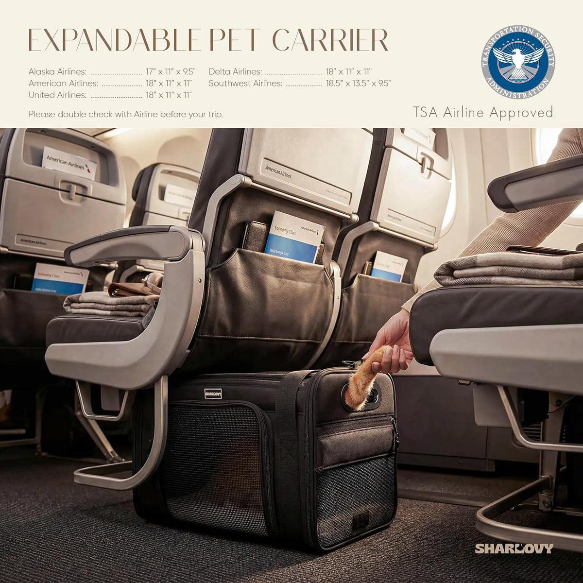 top-side expandable pet carrier, treat window,17x11x9.5 airline approved, close-up detail