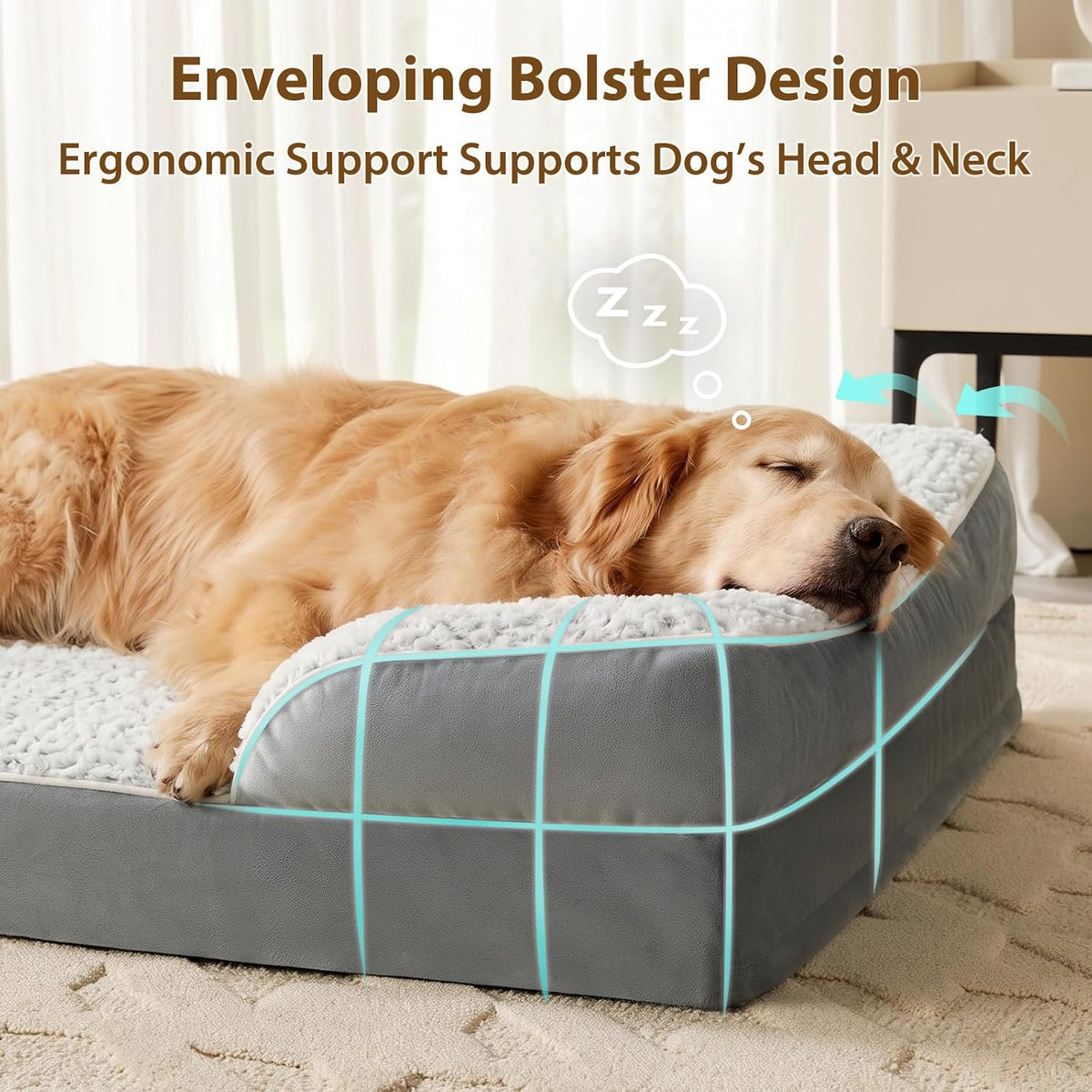 lextro washable orthopedic dog bed, waterproof couch for shown in use