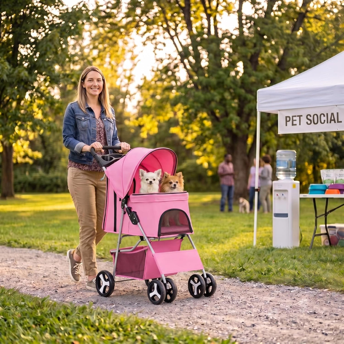 zeny foldable pet stroller, cat/dog stroller with 4, front angle view