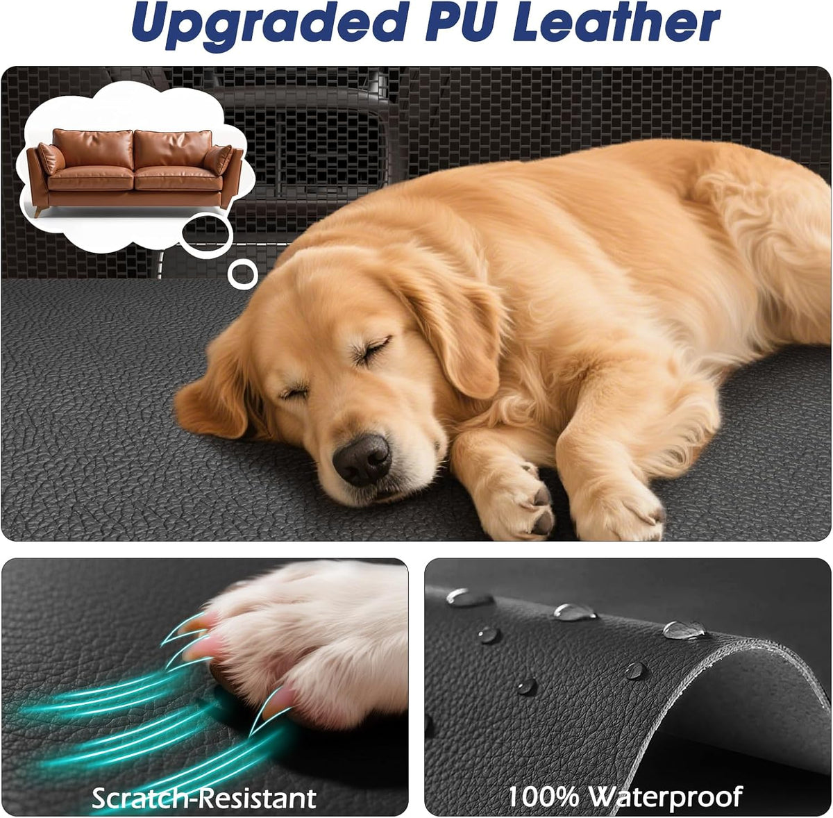 furtime large dog car seat, upgraded pu leather, close-up detail