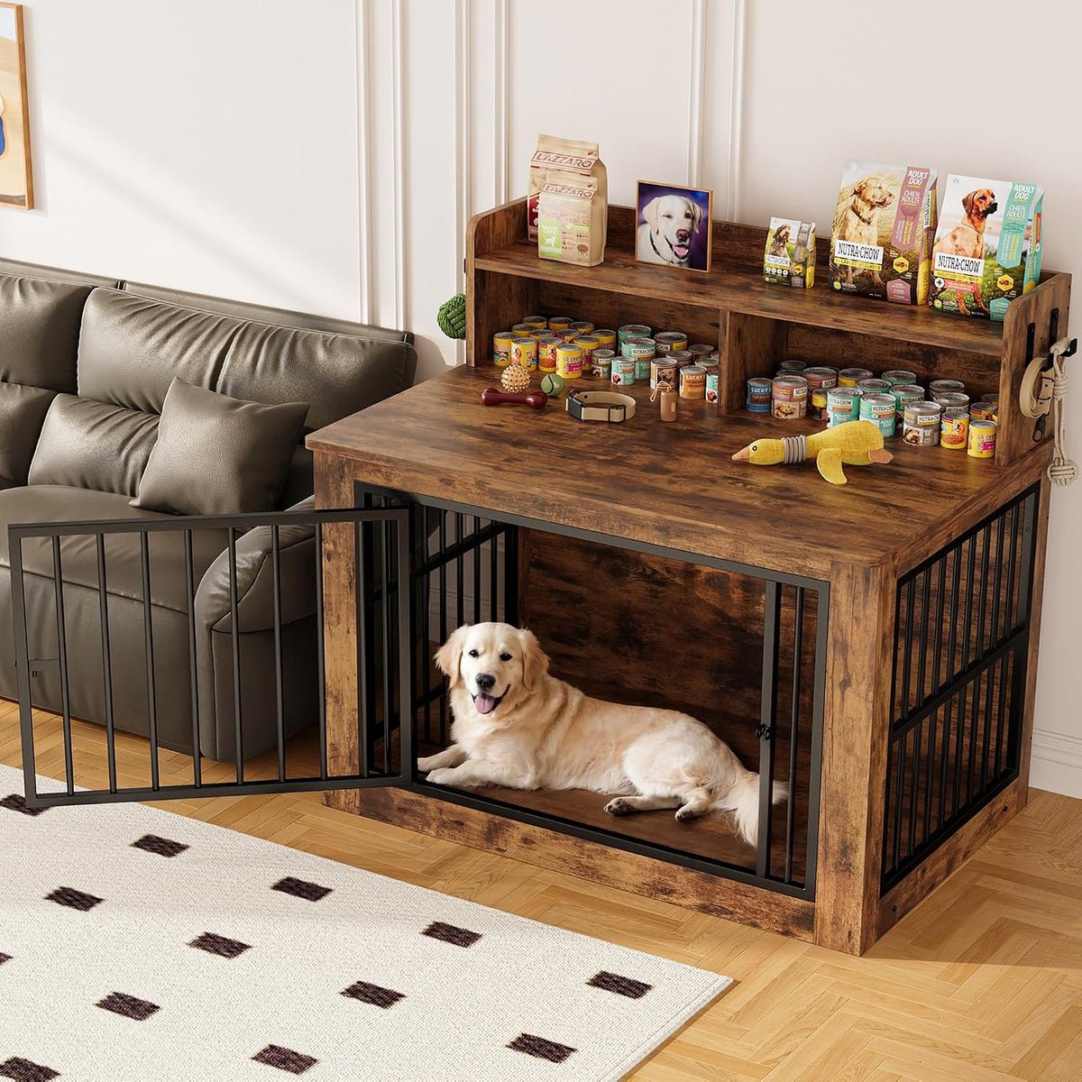 ironck dog crate furniture, 43.3 inches wooden large, view 9