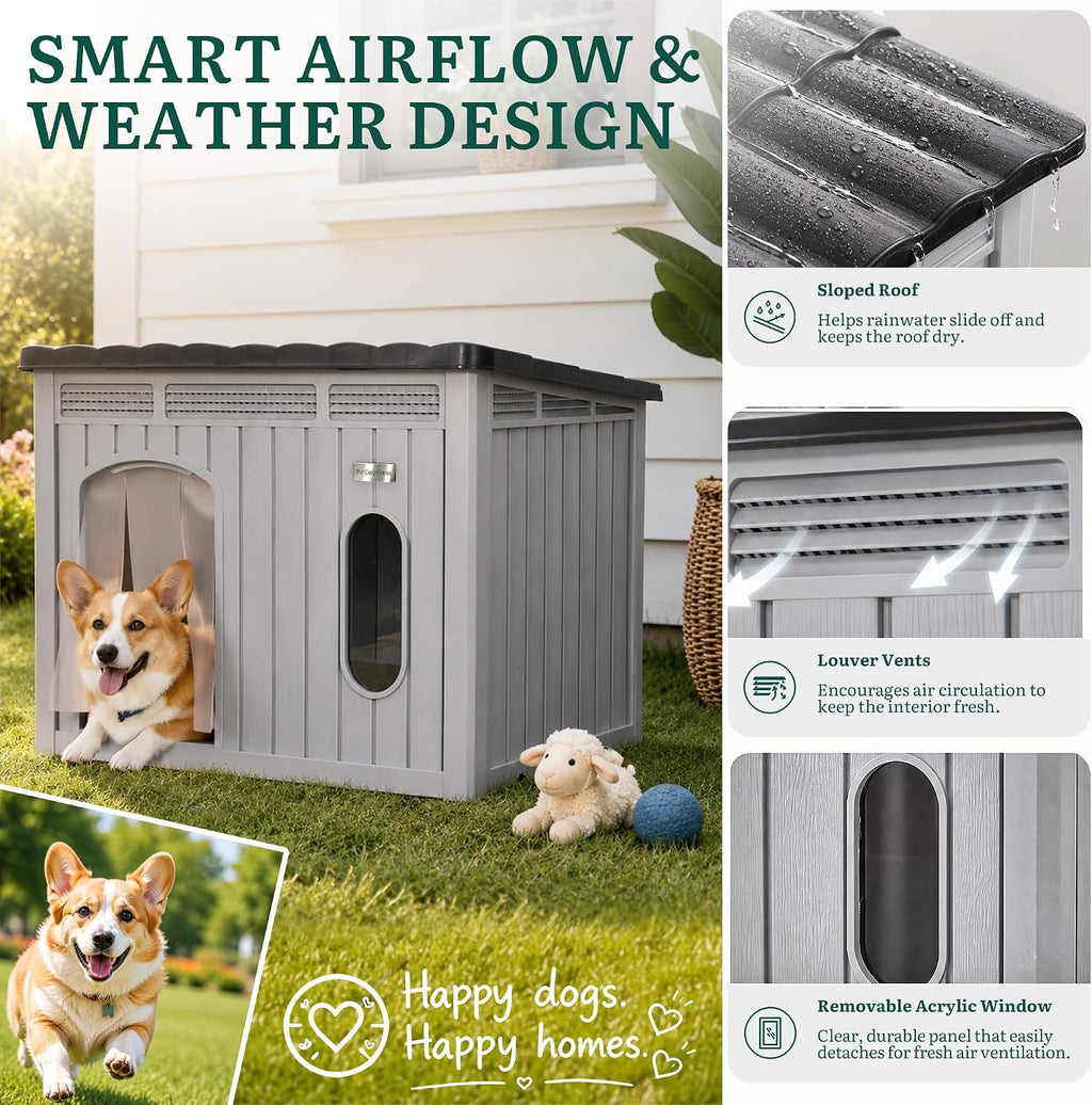 yitahome 32" dog house w/lift-up roof, in/outdoor ventilated showing dimensions