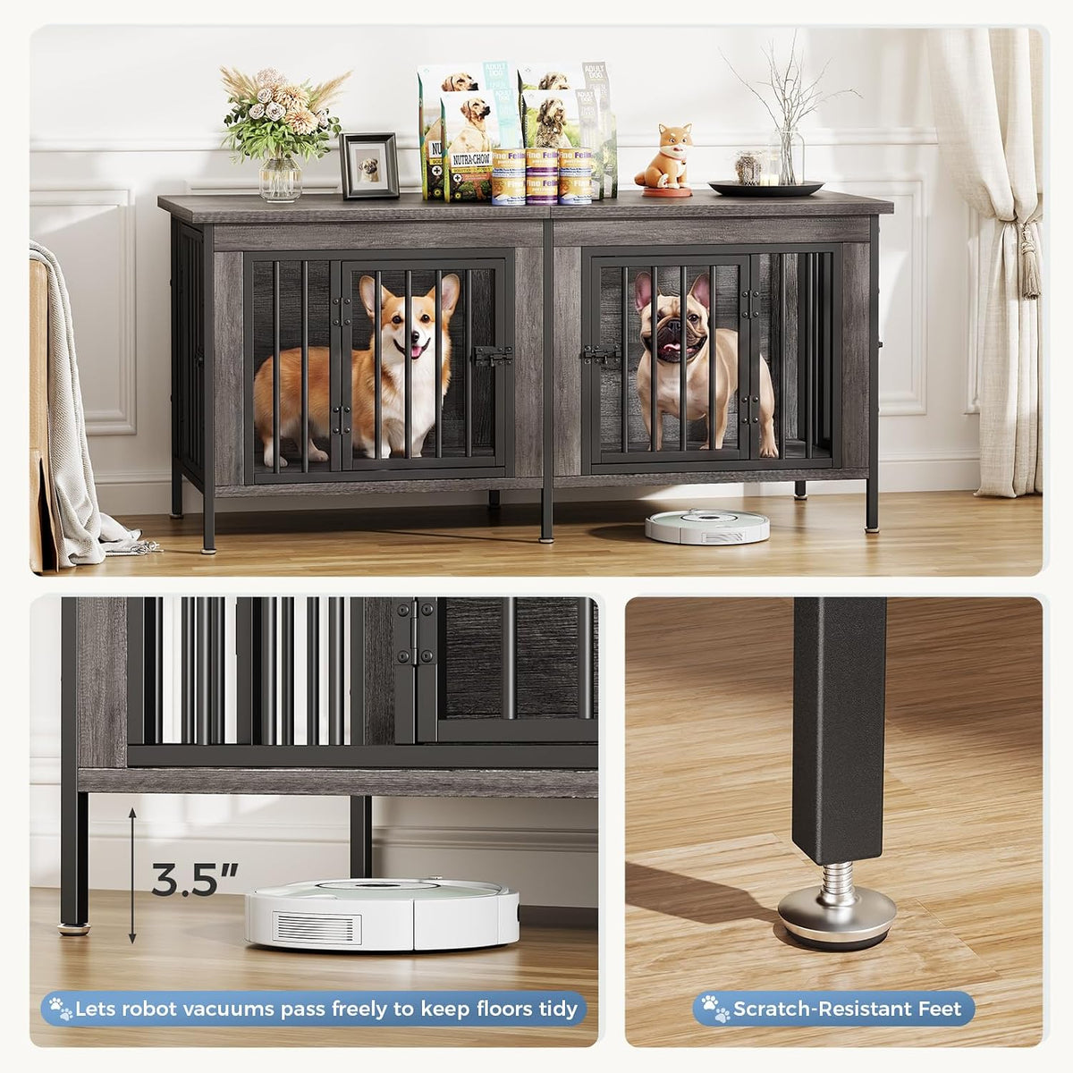 dumos 54" dog crate furniture for 2 dogs, side view