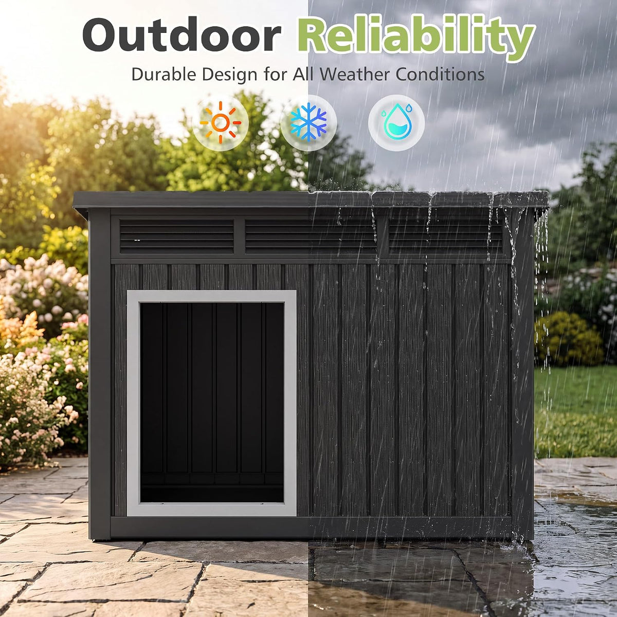 fancyango outdoor dog house for large dogs, outside on a desk or shelf