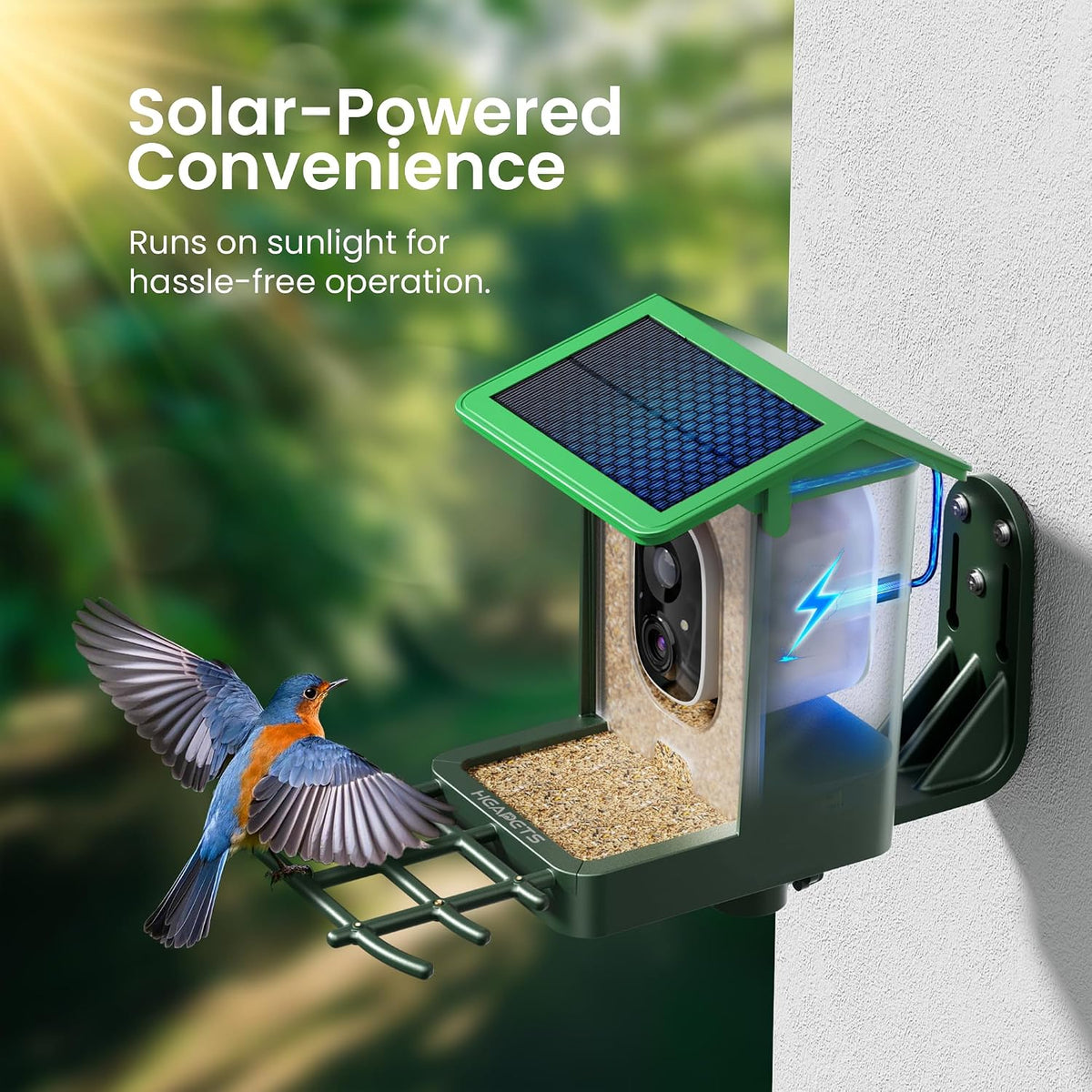 bird feeder with camera solar powered 2k hd, side view