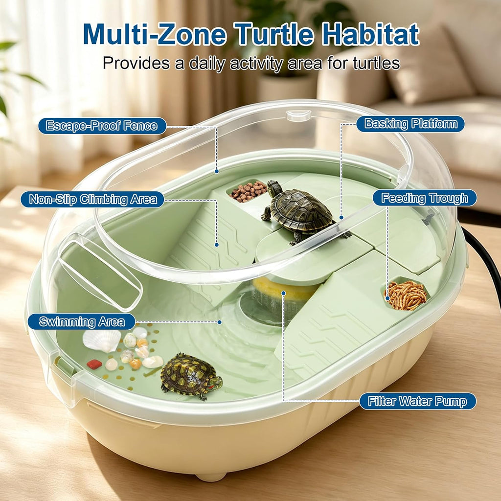 turtle tank kit, all in one turtle aquarium on a desk or shelf