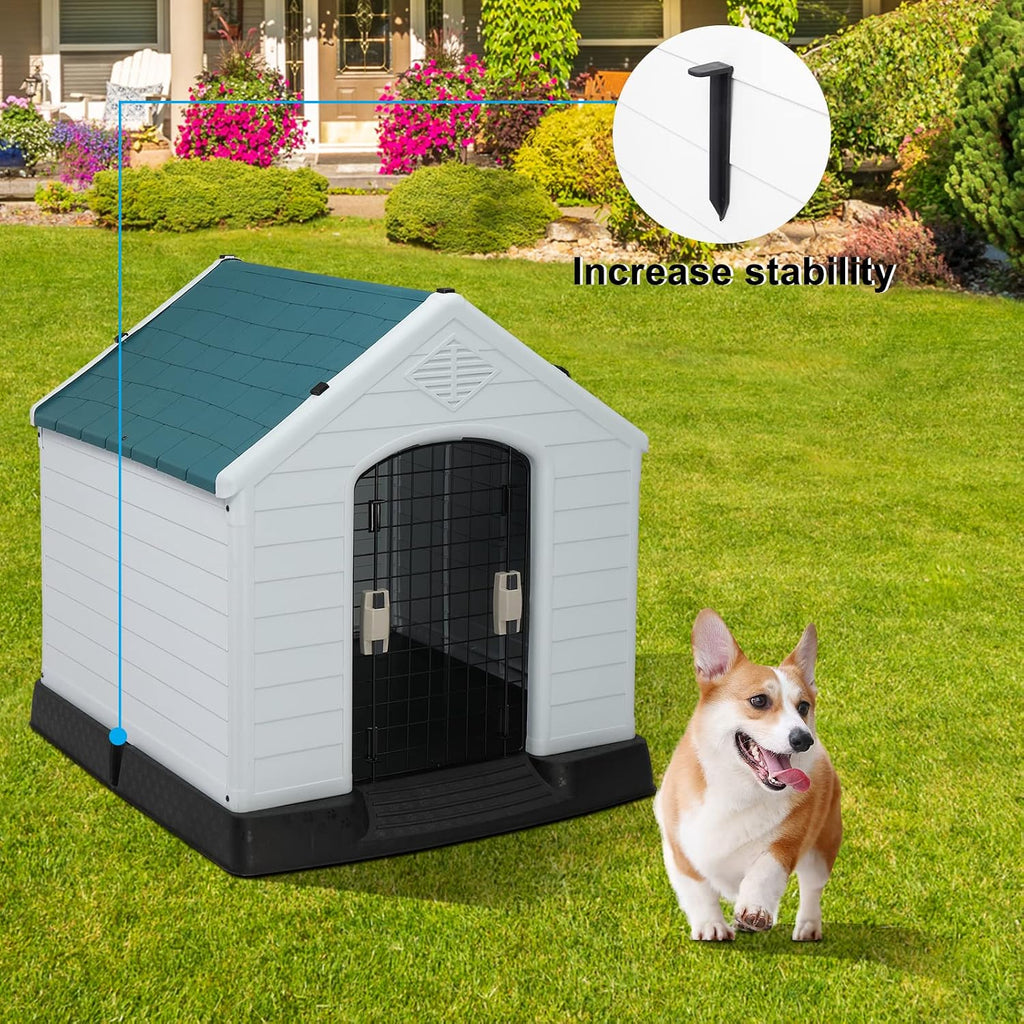 bonnlo plastic dog house, 26" l x 29" shown in use
