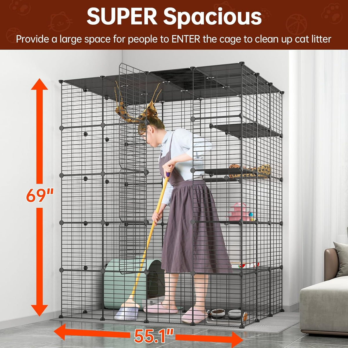 oneluck 5-tier 69 inch large cat cages diy, side view