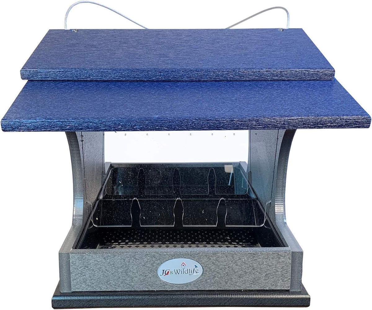 large poly hopper bird feeder by jcs wildlife showing dimensions