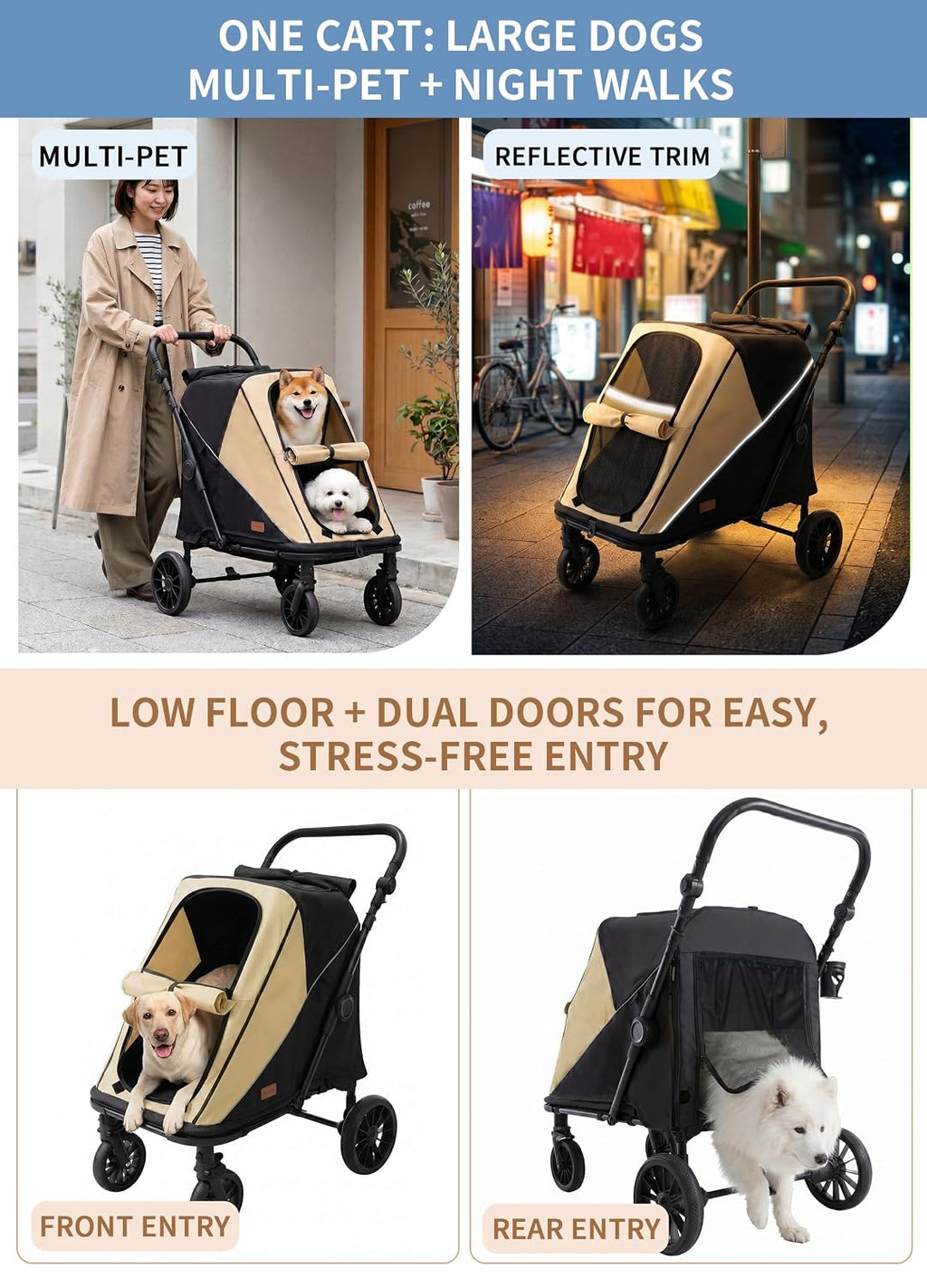 dog stroller for large & 2 dogs, one-click on a desk or shelf