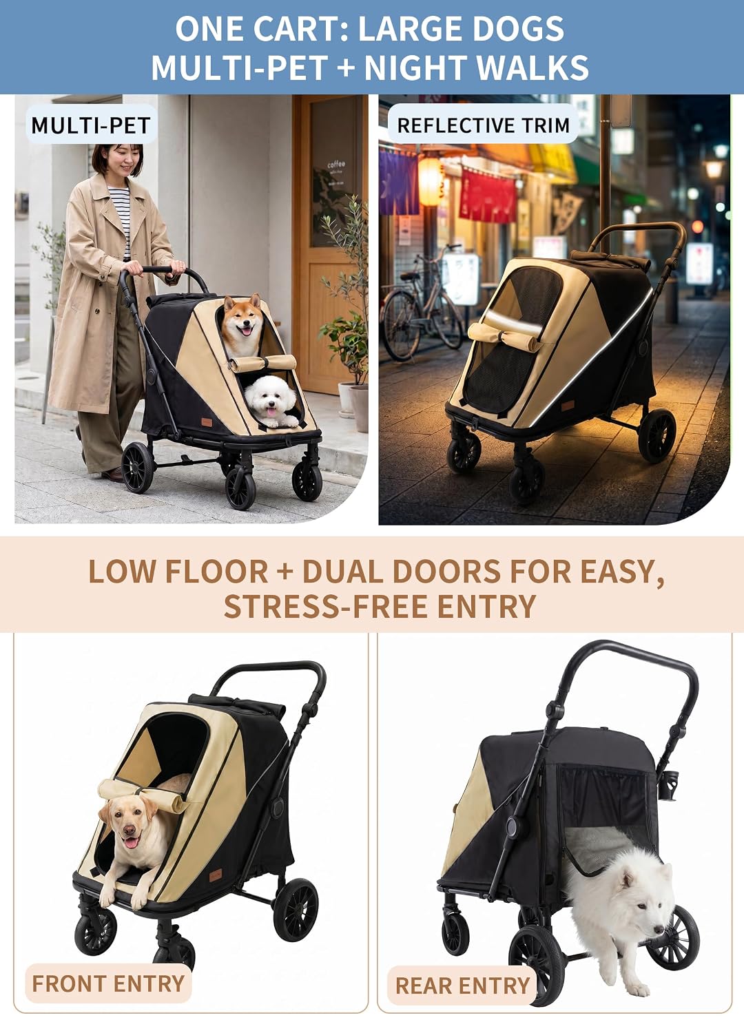 dog stroller for large & 2 dogs, one-click on a desk or shelf