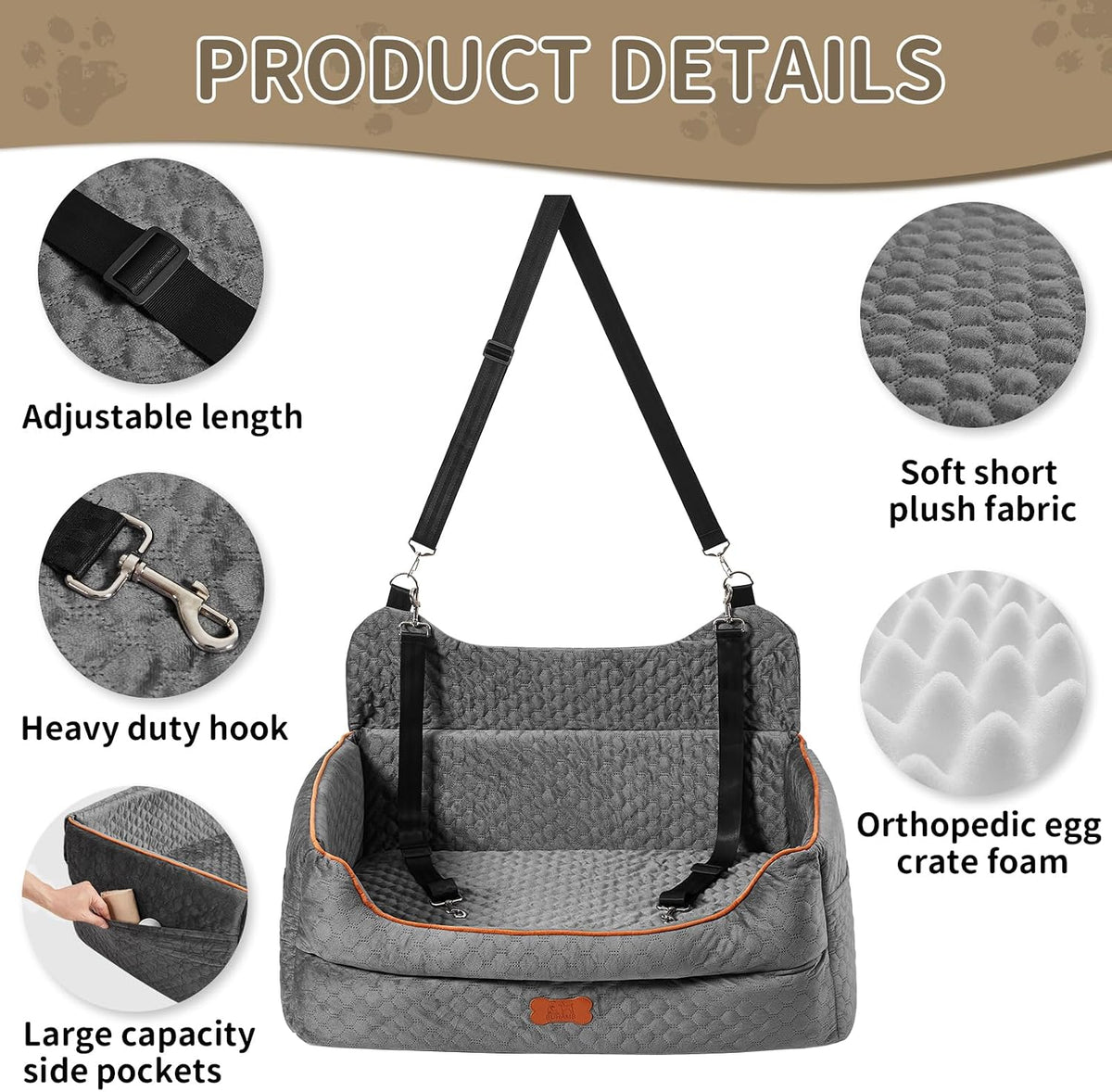 dog car seat for medium & large dogs showing dimensions