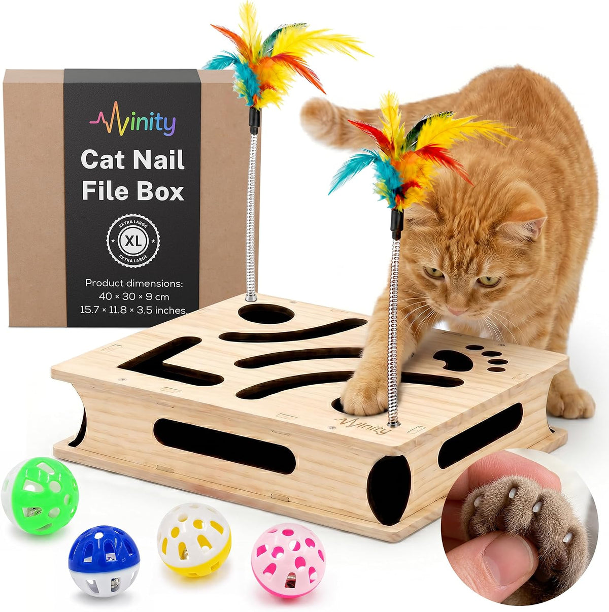 cat nail file scratcher box – xl wooden, main product view