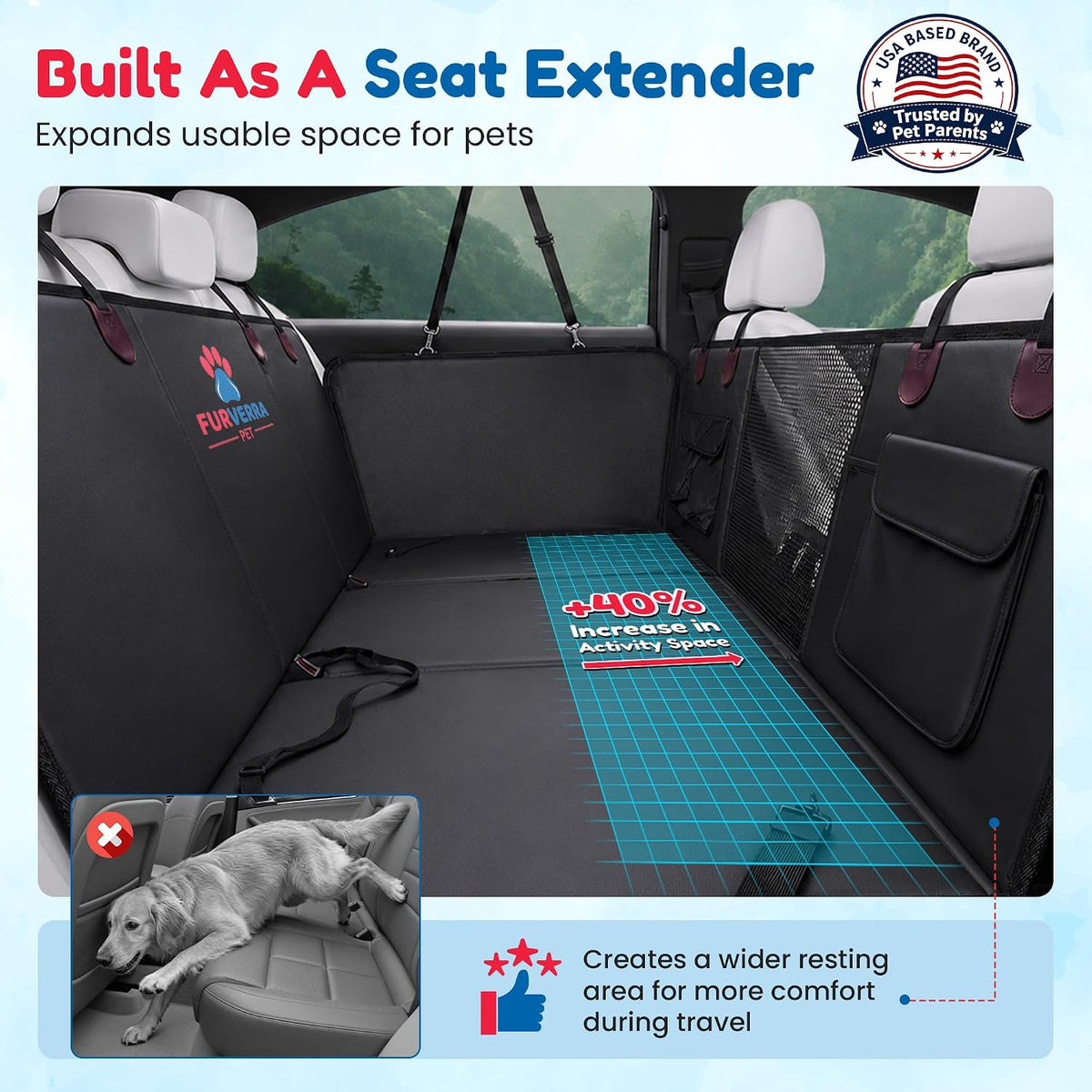 back seat extender for dogs with hard bottom shown in use