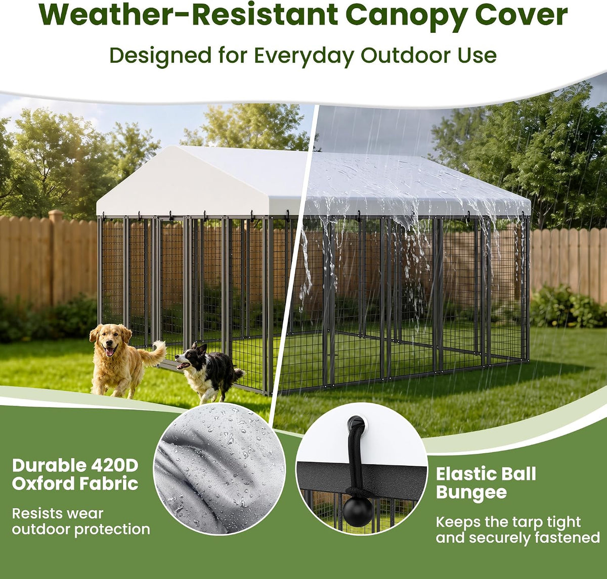 10 x 6 ft outdoor dog kennel with, side view