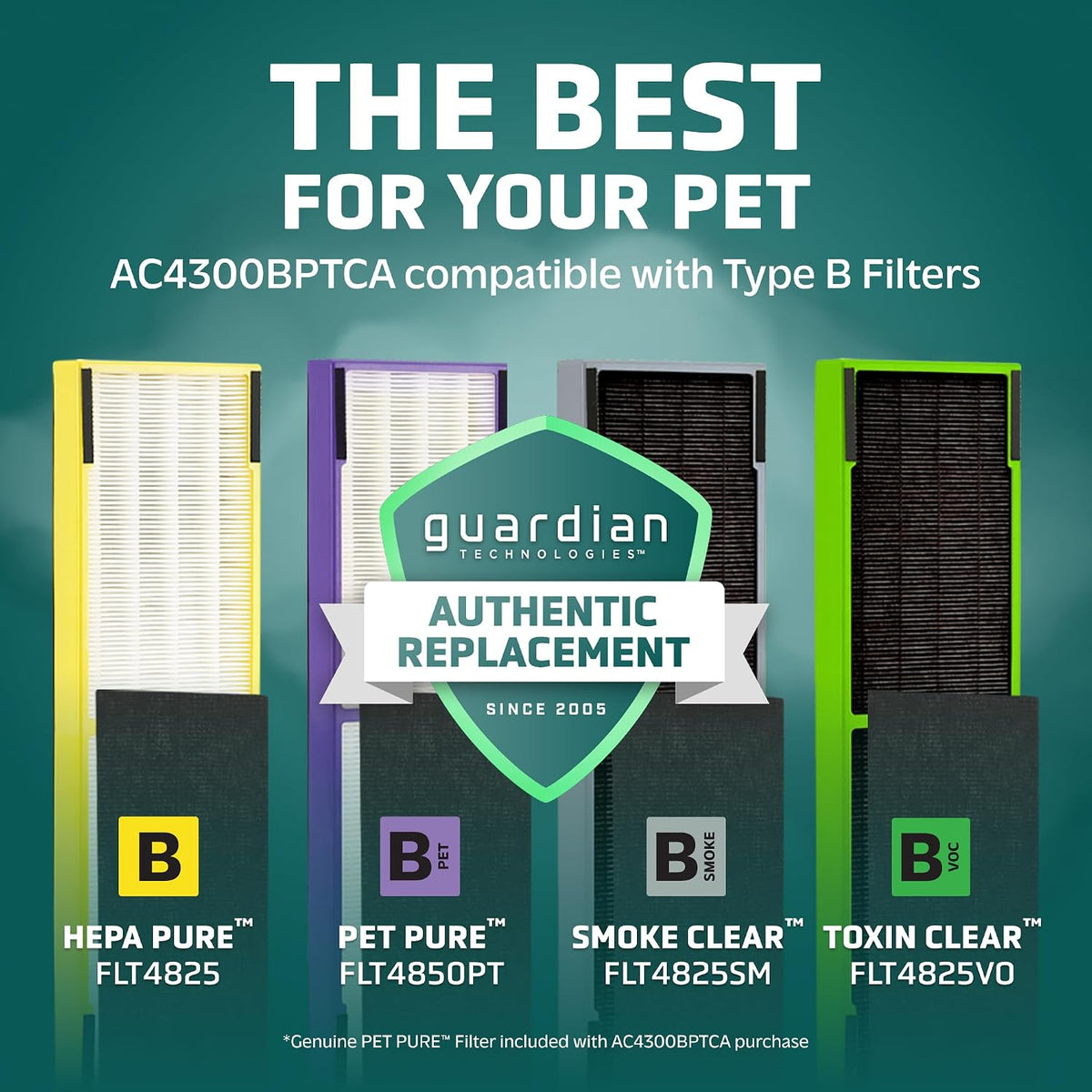 germguardian 5-in-1 hepa air purifier for home, pet showing dimensions