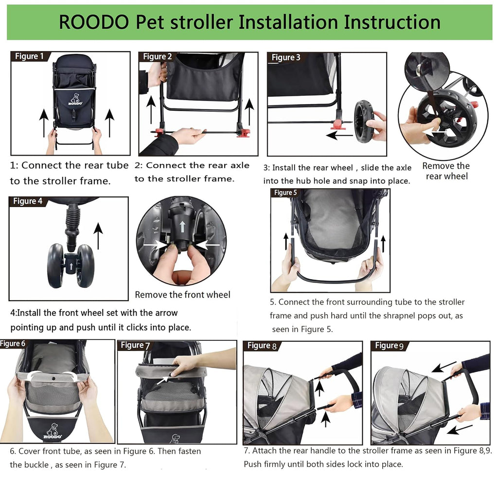 roodo 4 wheel dog cat pet stroller best, package contents