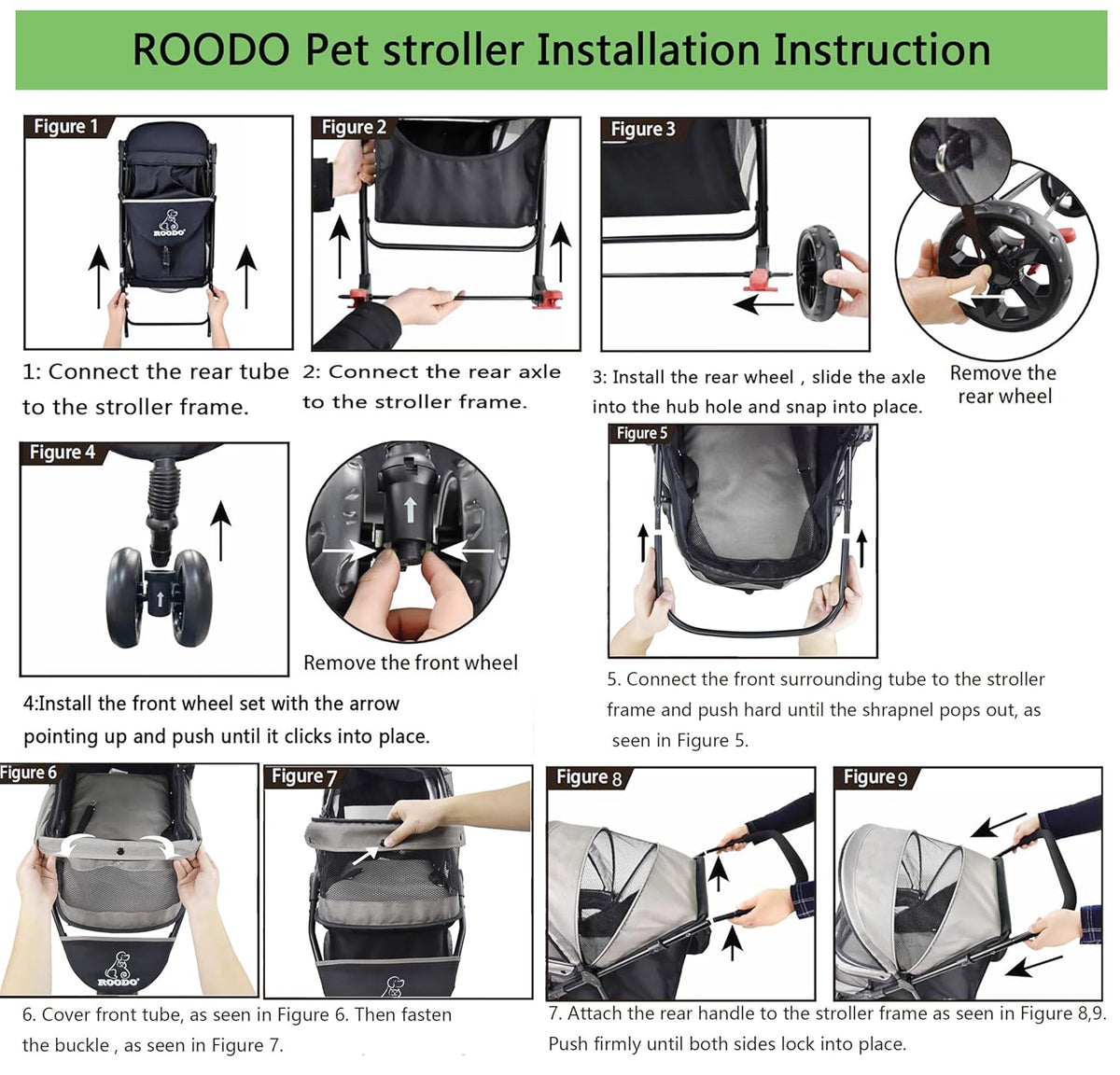 roodo escort 3 wheel dog cat pet stroller showing dimensions