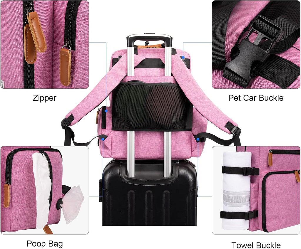 modoker dog travel backpack set with 2 food showing dimensions