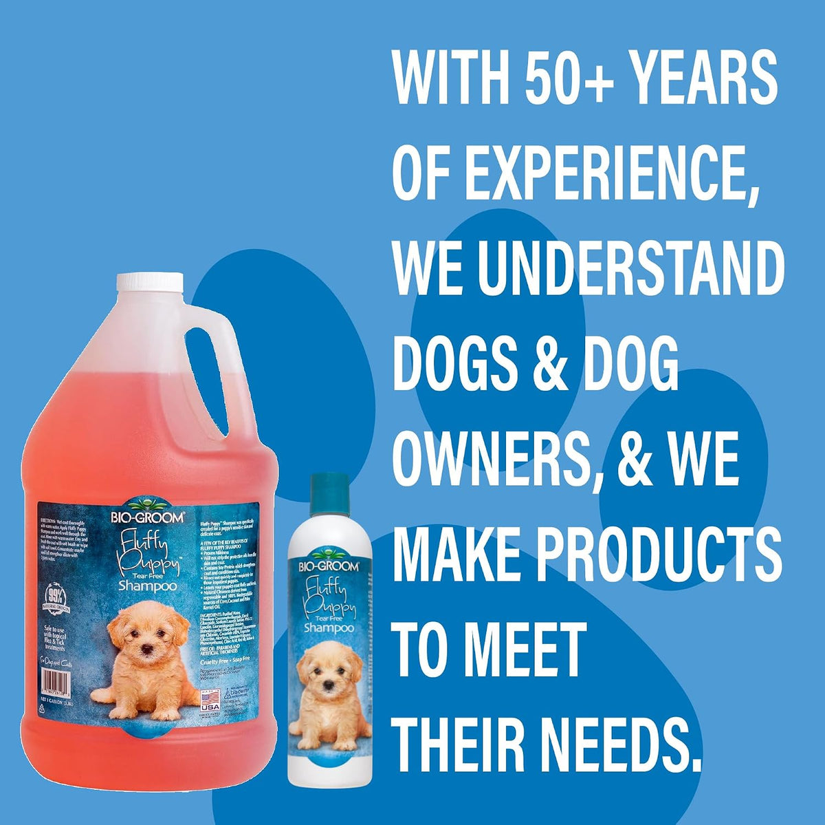 bio-groom fluffy puppy tear-free shampoo, dog bathing supplies showing dimensions