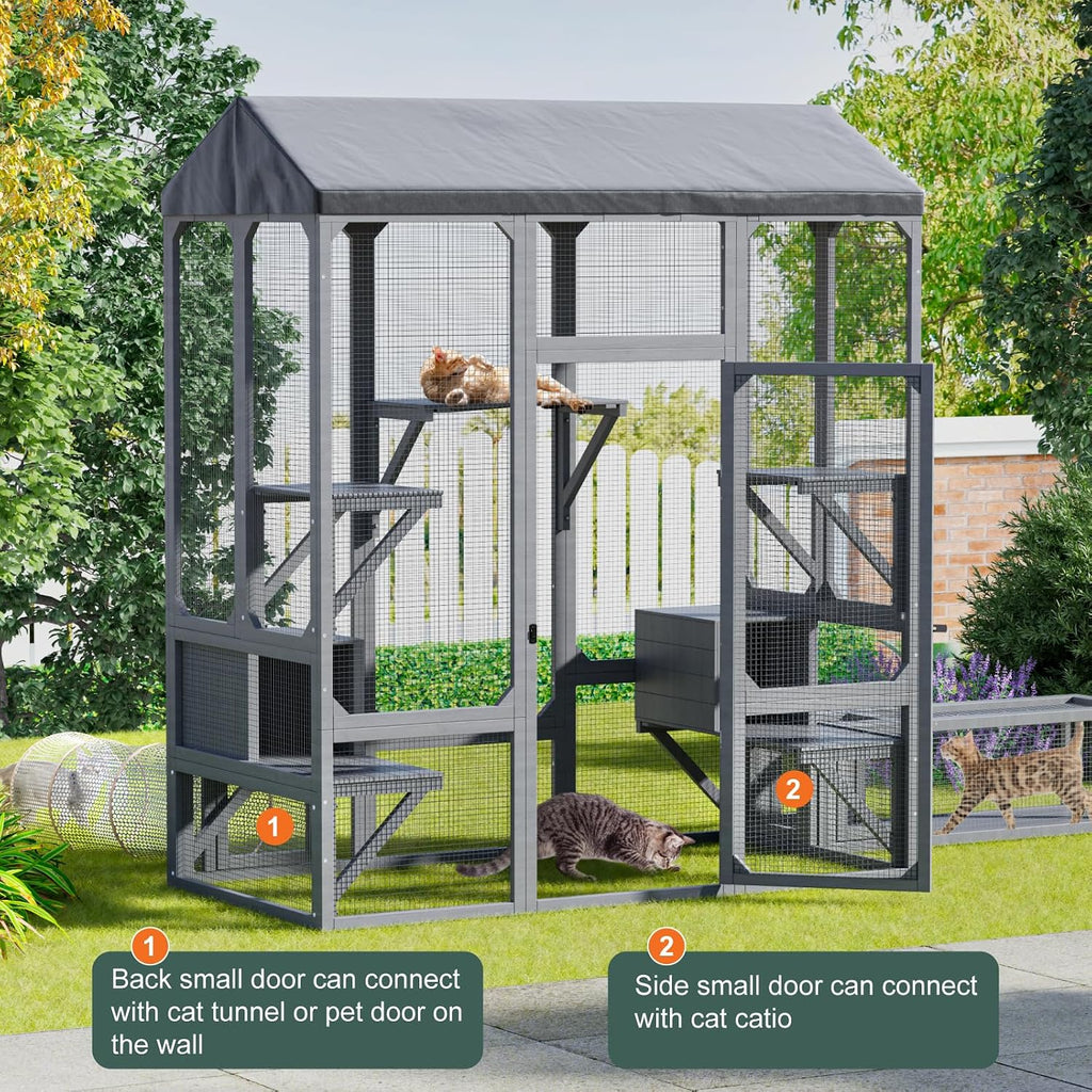timhaka 72" catio outdoor cat enclosure with waterproof, side view