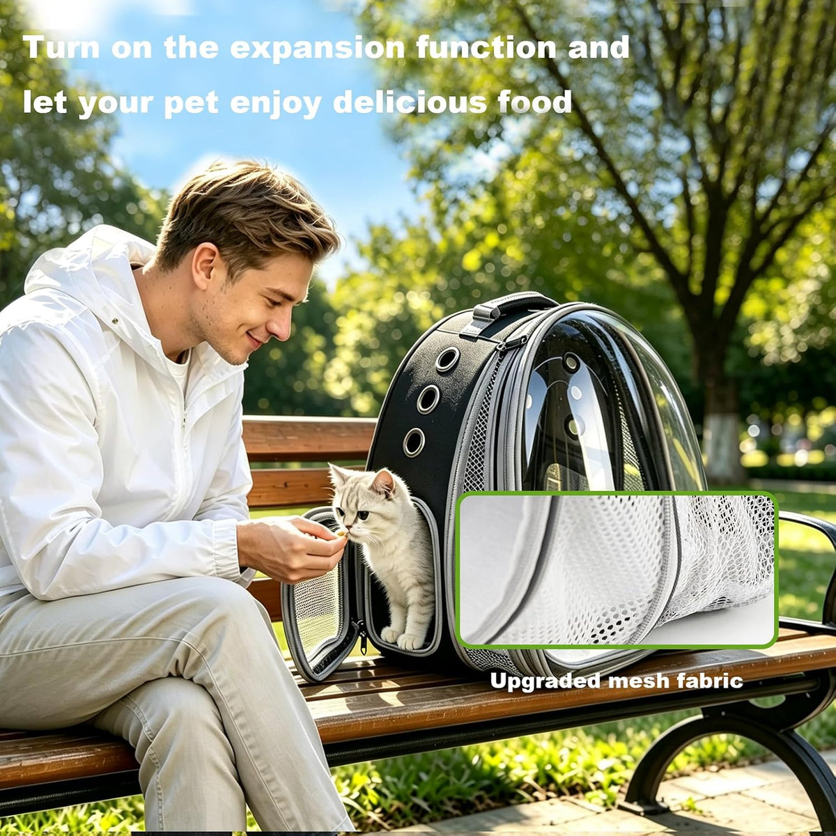 expandable pet backpack 14"×15"×16.5" cats dogs carrier bag on a desk or shelf