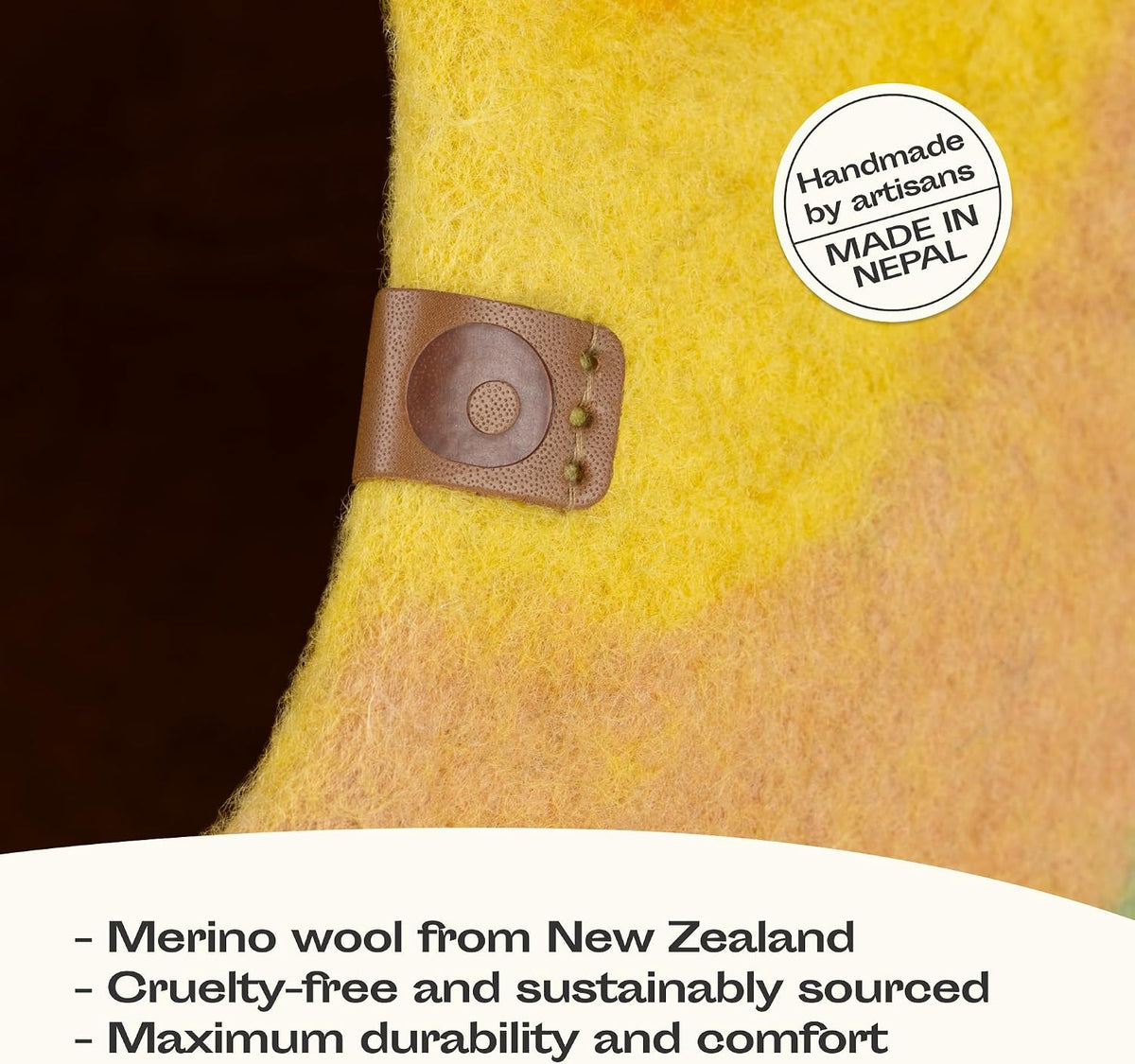 meowfia cat cave - merino wool bed for, close-up detail