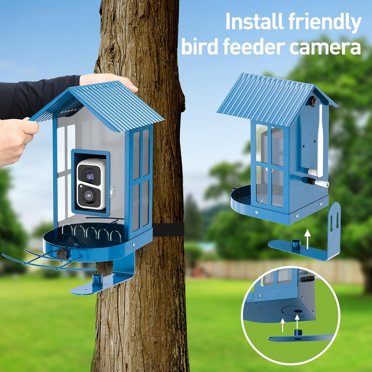 soliom bf08 smart bird feeder with camera,2.7l capacity, side view