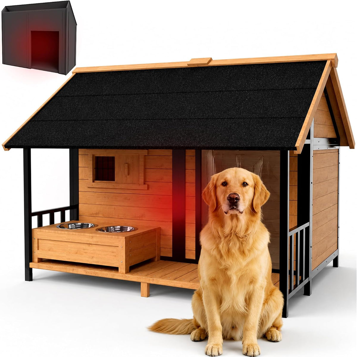 extra large dog house with porch& dog bowls, view 9