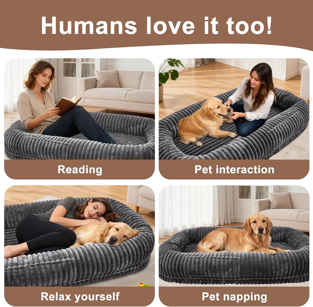 human dog bed for adult,large human size dog, side view
