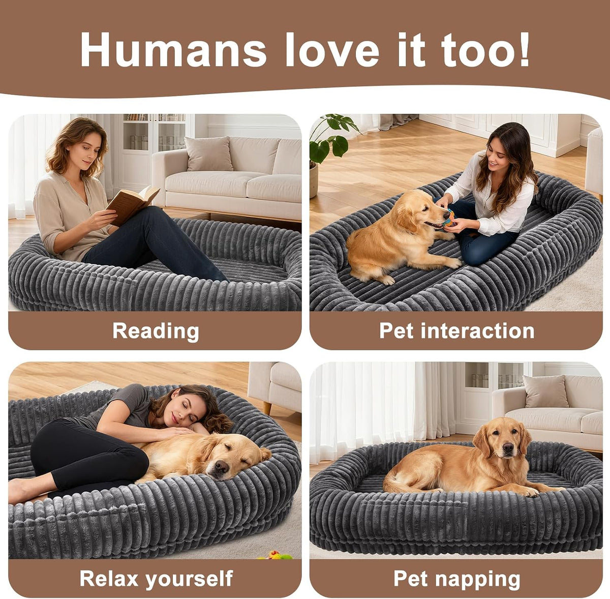 human dog bed for adult,large human size dog, side view