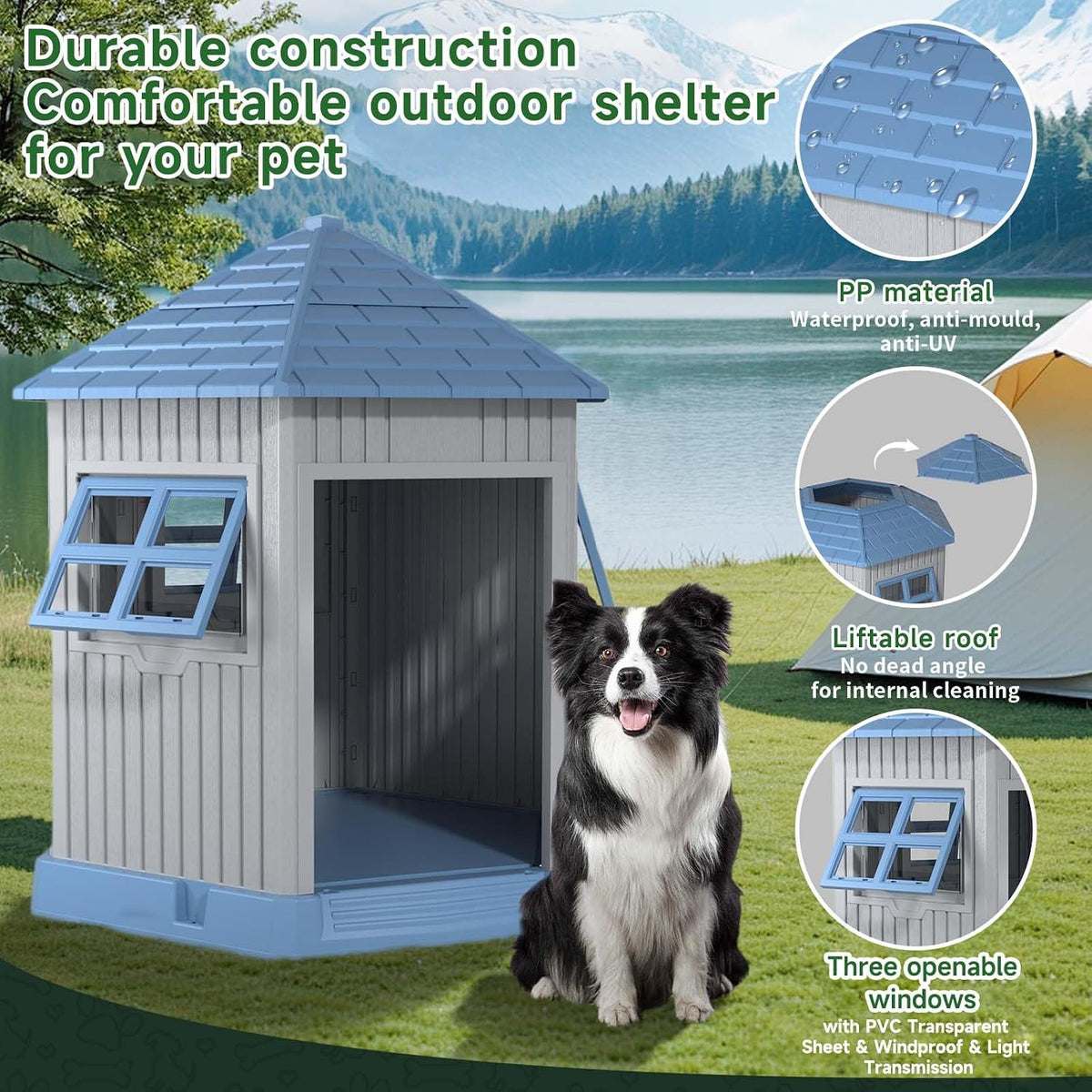 drato dog house indoor outdoor durable large dog, close-up detail