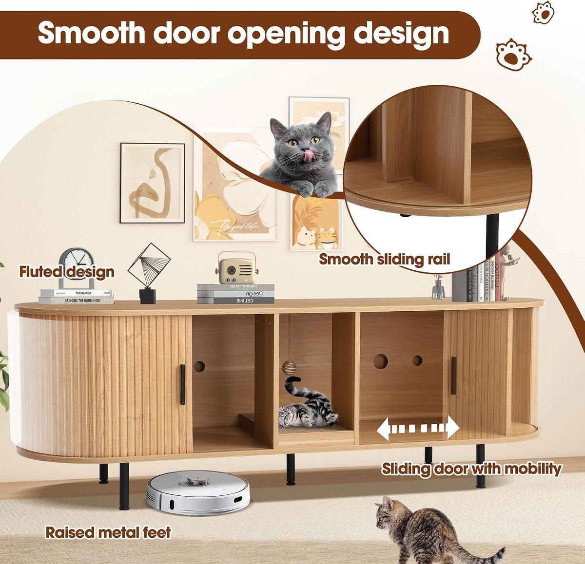 grepatio 63" litter box enclosure for 2 cats, close-up detail